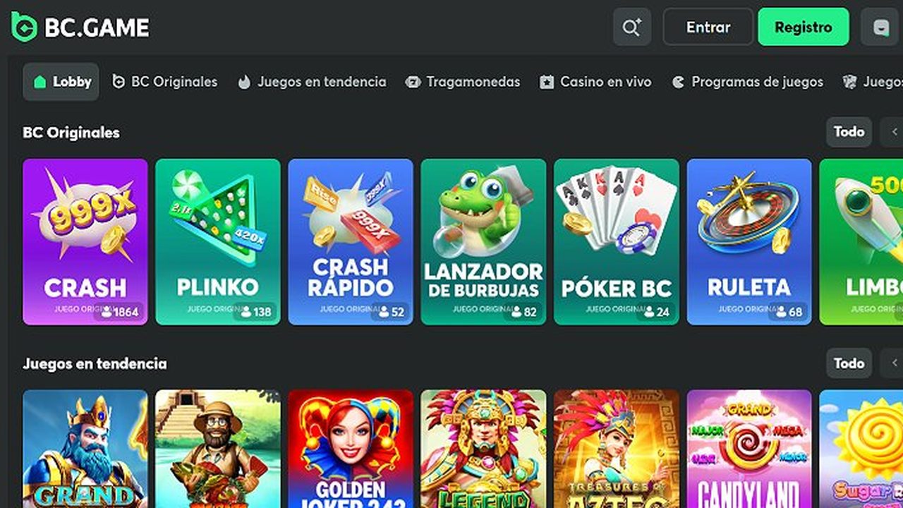 Lobby de juegos de BC.Game (versión en español)